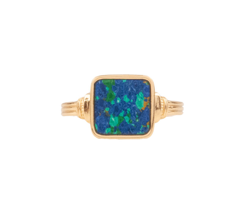 Chérie Goldplated Ring Square Blue
