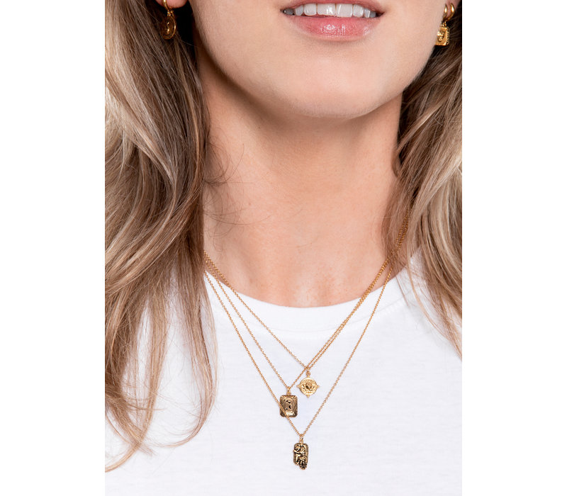 Charm Goldplated Necklace Moon Stars Rectangle