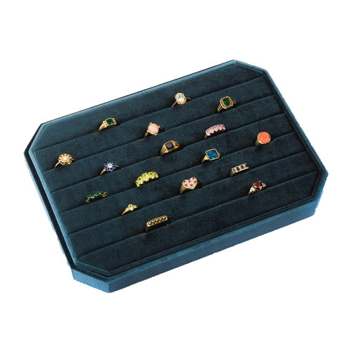 Fluweel ring display box Blauw groot 