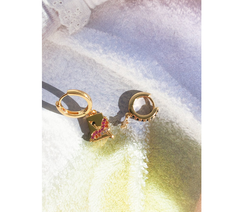 Bold Goldplated Earring Crane Rectangle Multi Color