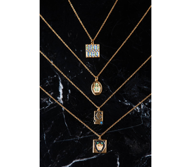 Bold Goldplated Necklace Panter Square Multi Color