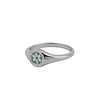 Vivid Silverplated Ring Signet Daisy Blue Green White