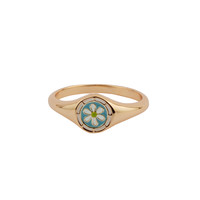 Vivid Goldplated Ring Signet Daisy Blauw Groen Wit