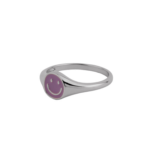 Vivid Silverplated Ring Signet Smiley Purple 