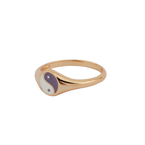 Vivid Goldplated Ring Signet Ying Yang Lila 