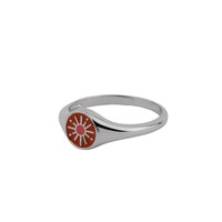 Vivid Silverplated Ring Signet Burst Orange Pink