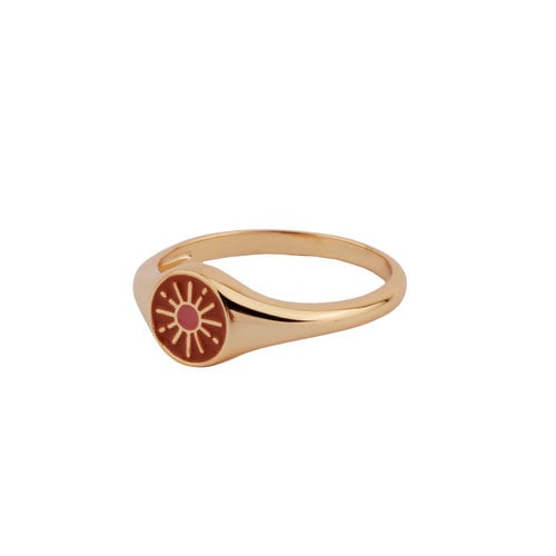 Vivid Goldplated Ring Signet Burst Oranje Roze 