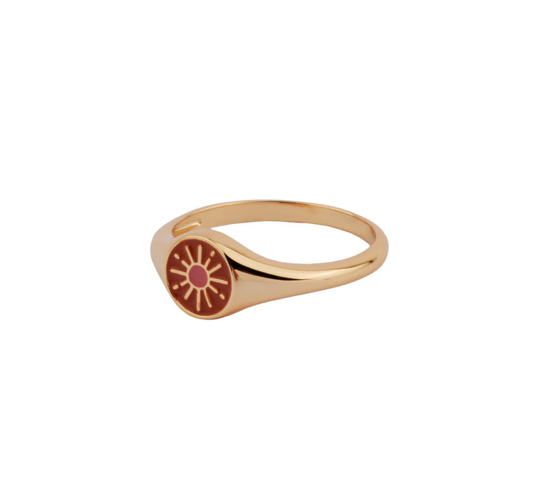 Vivid Goldplated Ring Signet Burst Oranje Roze