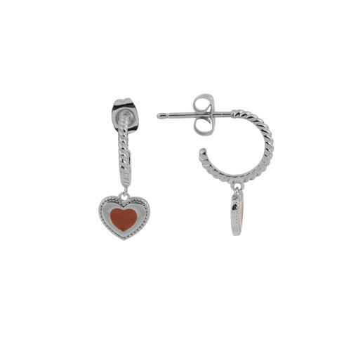 Vivid Silverplated Earring Heart Dots Orange 