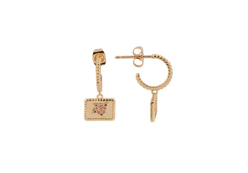 All the Luck in the World Vivid Goldplated Earring Rectangle Rose Pink Green