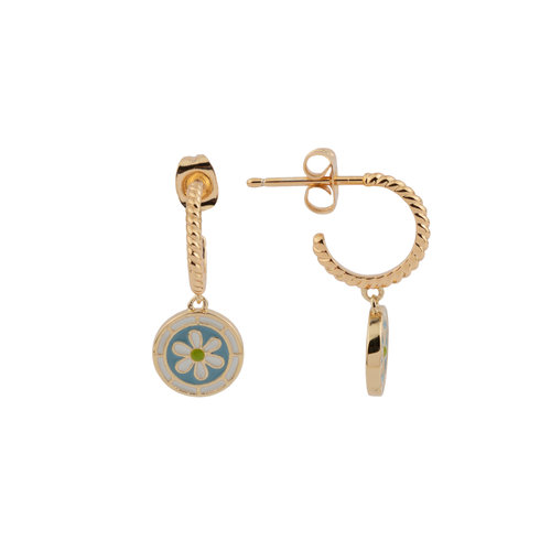Vivid Goldplated Oorbel Munt Madelief Blauw Groen Wit 