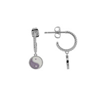 Vivid Silverplated Earring Coin Ying Yang Lilac