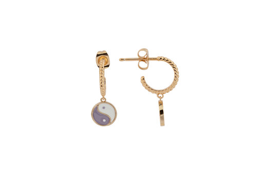 All the Luck in the World Vivid Goldplated Earring Coin Ying Yang Lilac
