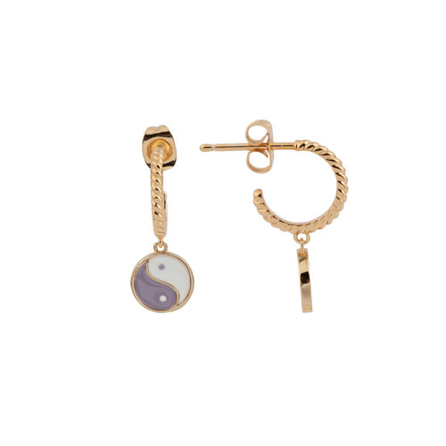 Vivid Goldplated Earring Coin Ying Yang Lilac 