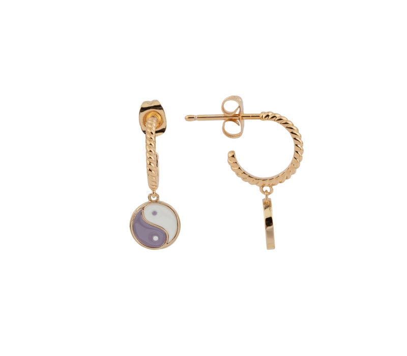 Vivid Goldplated Oorbel Munt Ying Yang Lila