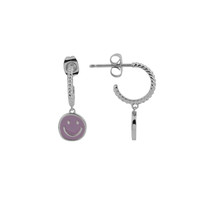 Vivid Silverplated Earring Coin Smiley Purple