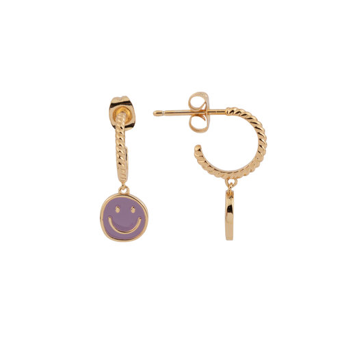 Vivid Goldplated Earring Coin Smiley Purple 