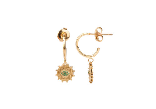 All the Luck in the World Aimé Goldplated Oorbel Cirkel Groen Oog