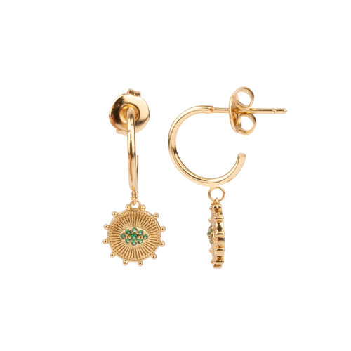 Aimé Goldplated Earring Circle Green Eye 