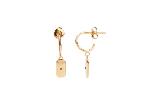 All the Luck in the World Aimé Goldplated Oorbel Rechthoek Ster Zwart