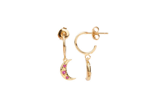 All the Luck in the World Aimé Goldplated Earring Moon Star Pink