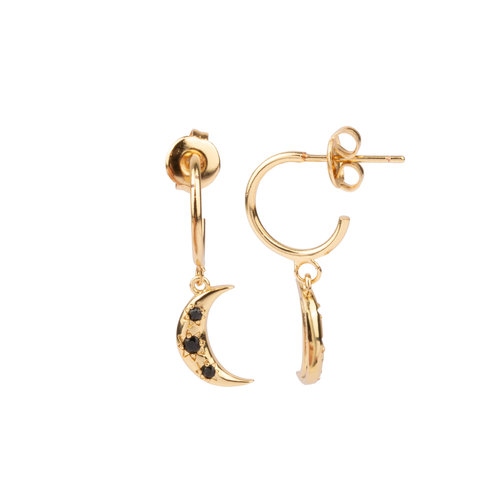 Aimé Goldplated Earring Moon Star Black 