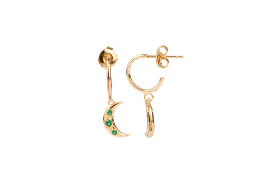 All the Luck in the World Aimé Goldplated Earring Moon Star Green