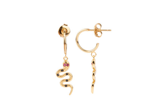 All the Luck in the World Aimé Goldplated Earring Snake Black Pink