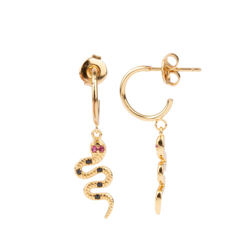 Aimé Goldplated Earring Snake Black Pink 