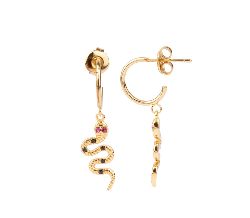 Aimé Goldplated Earring Snake Black Pink