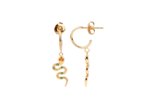All the Luck in the World Aimé Goldplated Earring Snake Green Orange