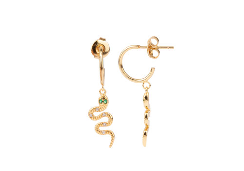 All the Luck in the World Aimé Goldplated Earring Snake Clear Green