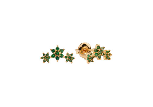 All the Luck in the World Aimé Goldplated Oorbellen Drie Bloemen Groen