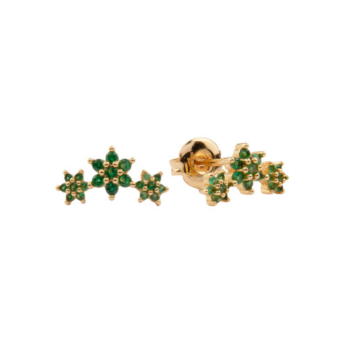 Aimé Goldplated Oorbellen Drie Bloemen Groen 