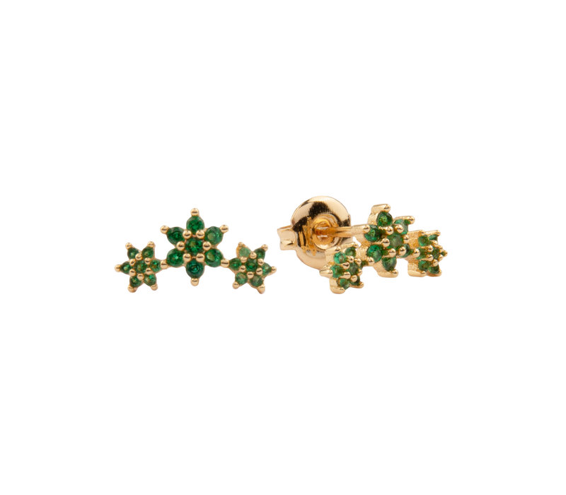 Aimé Goldplated Earrings Three Flowers Green
