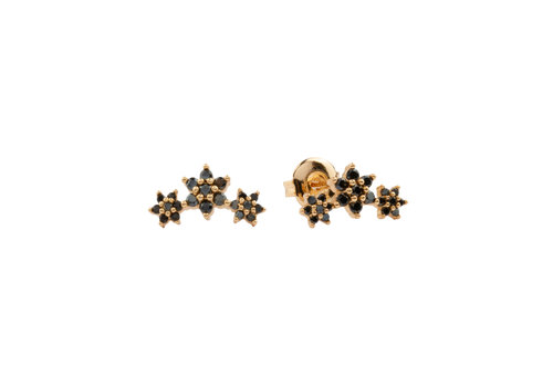 All the Luck in the World Aimé Goldplated Earrings Three Flowers Black