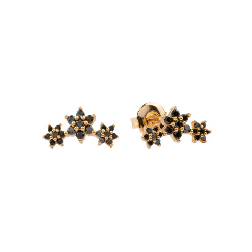 Aimé Goldplated Earrings Three Flowers Black 