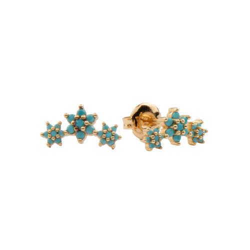 Aimé Goldplated Earrings Three Flowers Turquoise 