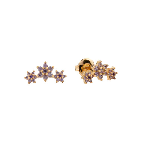 Aimé Goldplated Earrings Three Flowers Lilac 