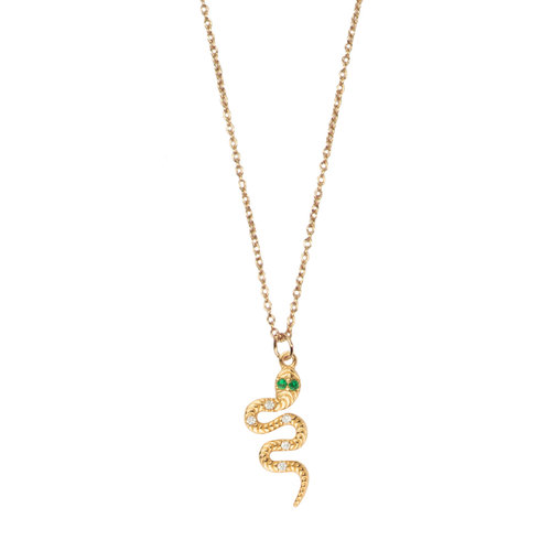 Aimé Goldplated Necklace Snake Clear Green 