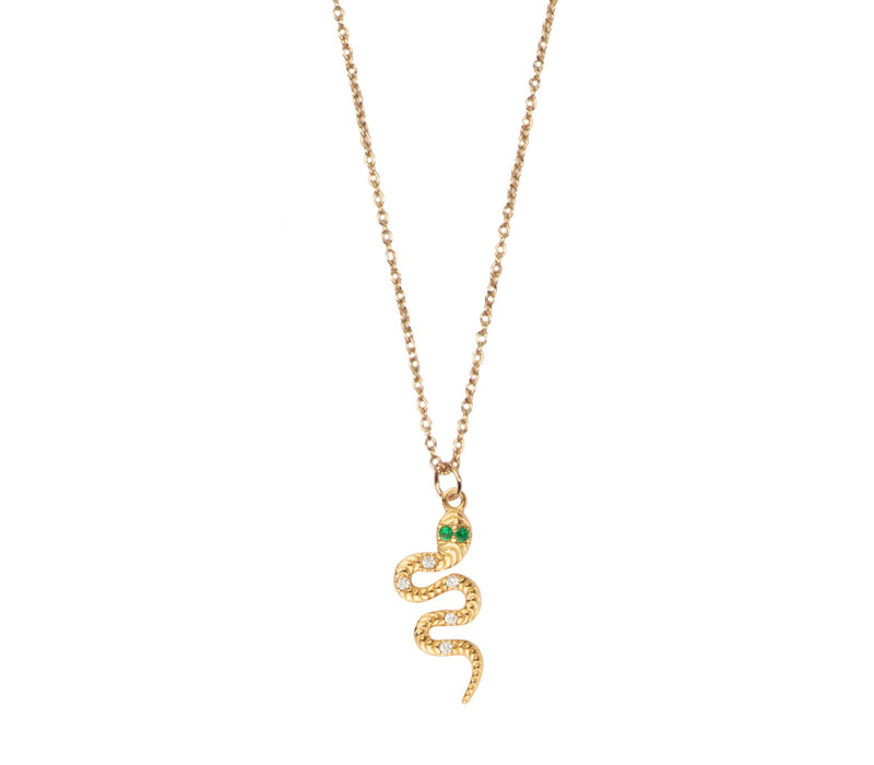 Aimé Goldplated Necklace Snake Clear Green