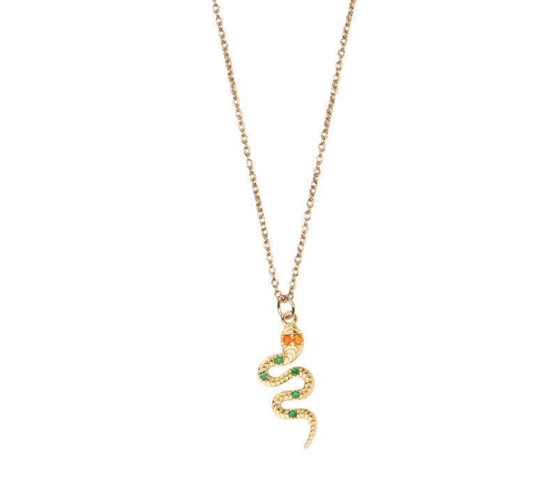 Aimé Goldplated Necklace Snake Green Orange