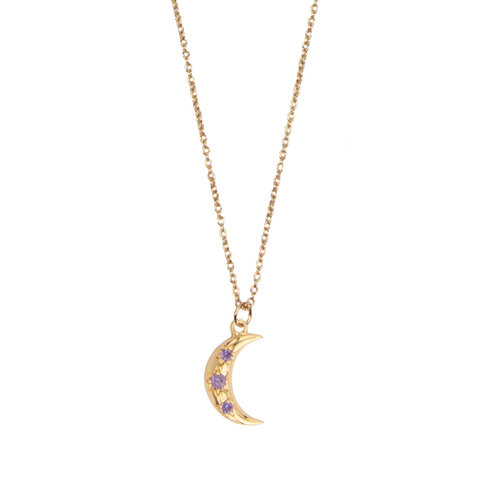 Aimé Goldplated Ketting Maan Ster Lila 