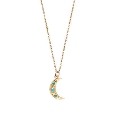 Aimé Goldplated Ketting Maan Ster Turquoise 