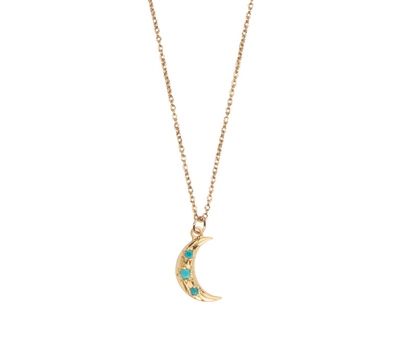 Aimé Goldplated Ketting Maan Ster Turquoise