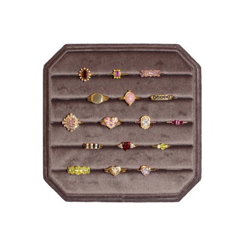 Fluweel ring display box paars bruin 