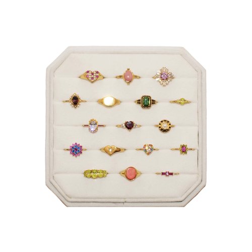 Velvet ring display box floral white 