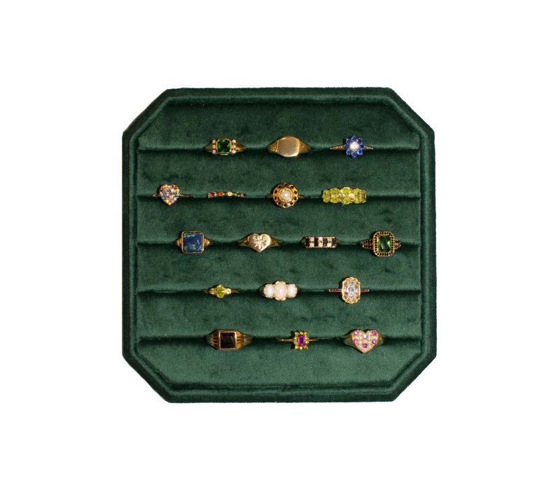 Fluweel ring display box kerstmis groen