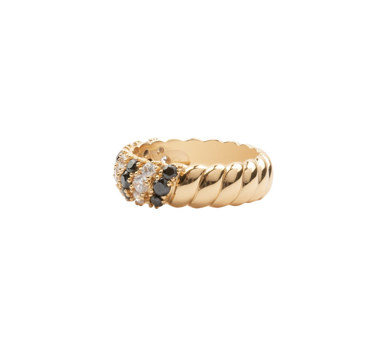 Chérie Goldplated Ring Zwart Transparant Strepen