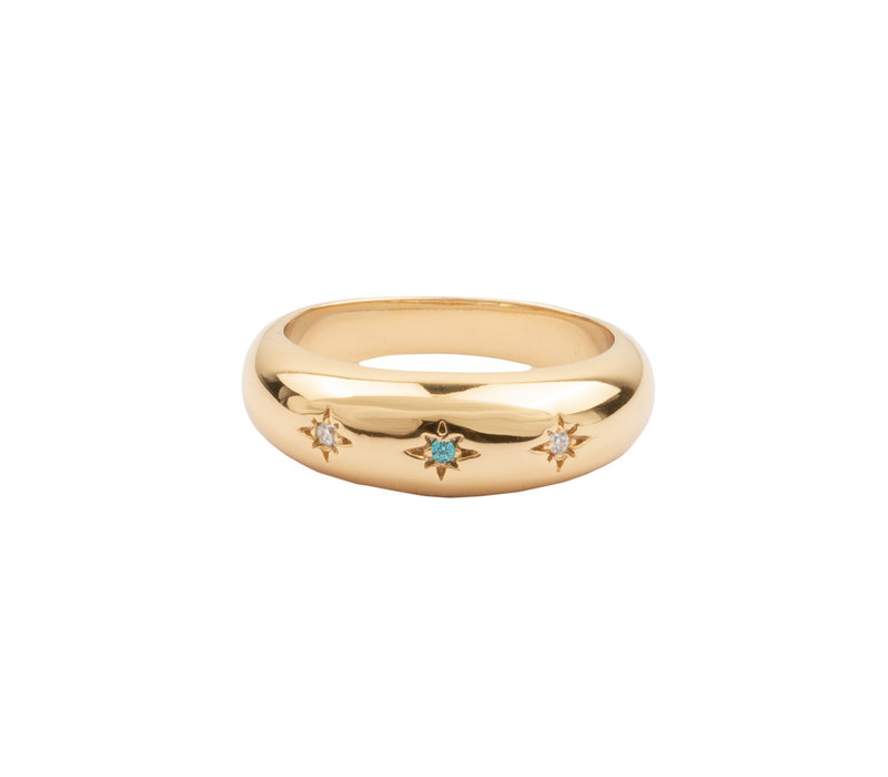 Chérie Goldplated Ring Round Stars Blue Clear